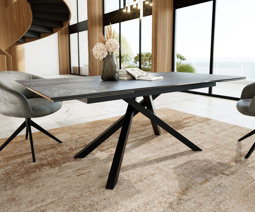 Extendable Dining Table Aurora 200-300cm Ceramic Nero Greco Anthracite Cross Frame Black