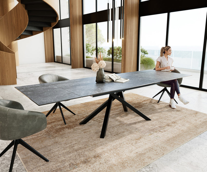 Extendable Dining Table Aurora 200-300cm Ceramic Nero Greco Anthracite Cross Frame Black