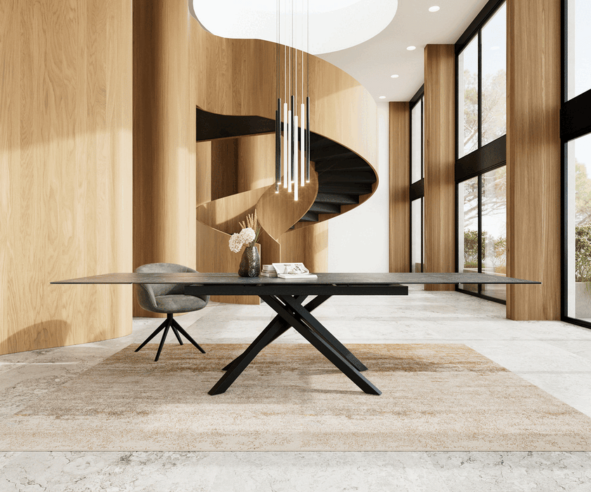 Extendable Dining Table Aurora 200-300cm Ceramic Nero Greco Anthracite Cross Frame Black