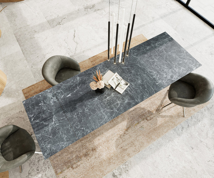 Extendable Dining Table Aurora 200-300cm Ceramic Nero Greco Anthracite Cross Frame Steel