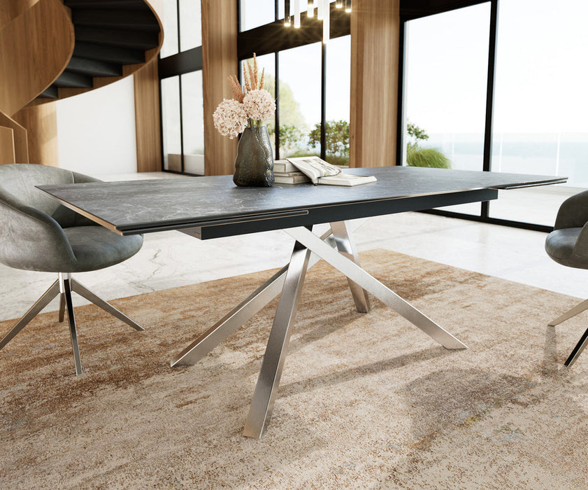 Extendable Dining Table Aurora 200-300cm Ceramic Nero Greco Anthracite Cross Frame Steel
