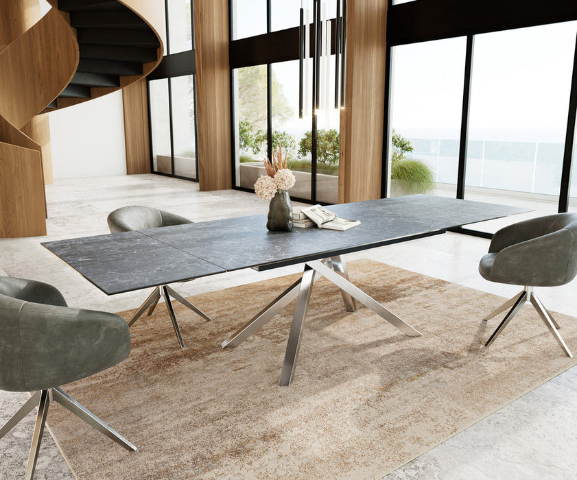 Extendable Dining Table Aurora 200-300cm Ceramic Nero Greco Anthracite Cross Frame Steel