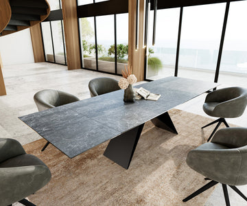 Extendable Dining Table Aurora 200-300cm Ceramic Nero Greco Anthracite V-Frame Black