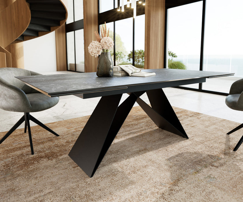 Extendable Dining Table Aurora 200-300cm Ceramic Nero Greco Anthracite V-Frame Black