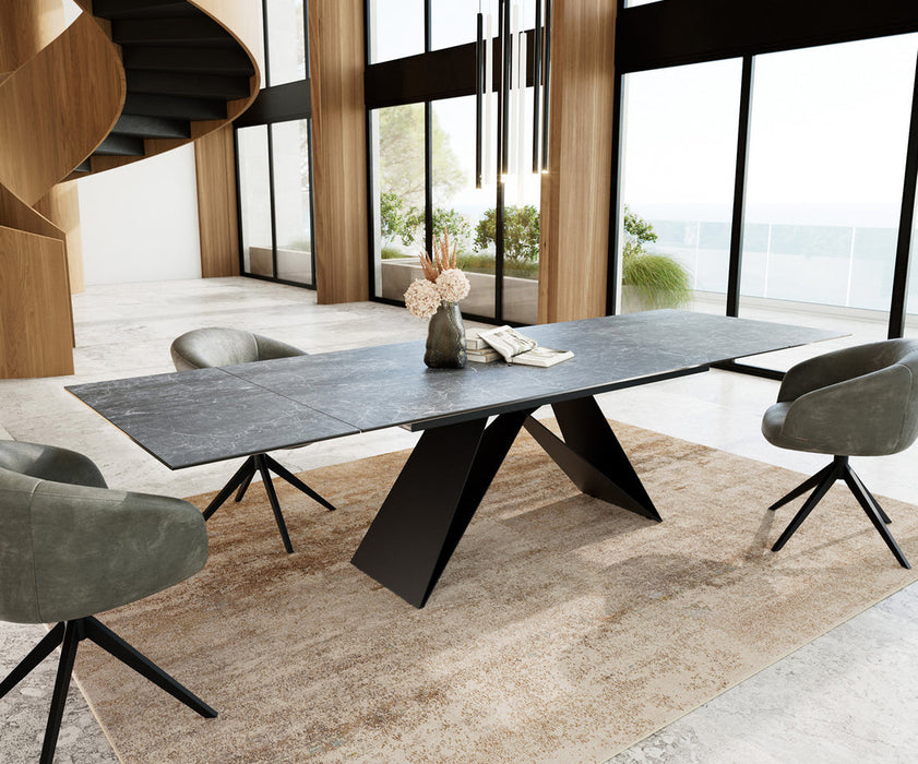 Extendable Dining Table Aurora 200-300cm Ceramic Nero Greco Anthracite V-Frame Black