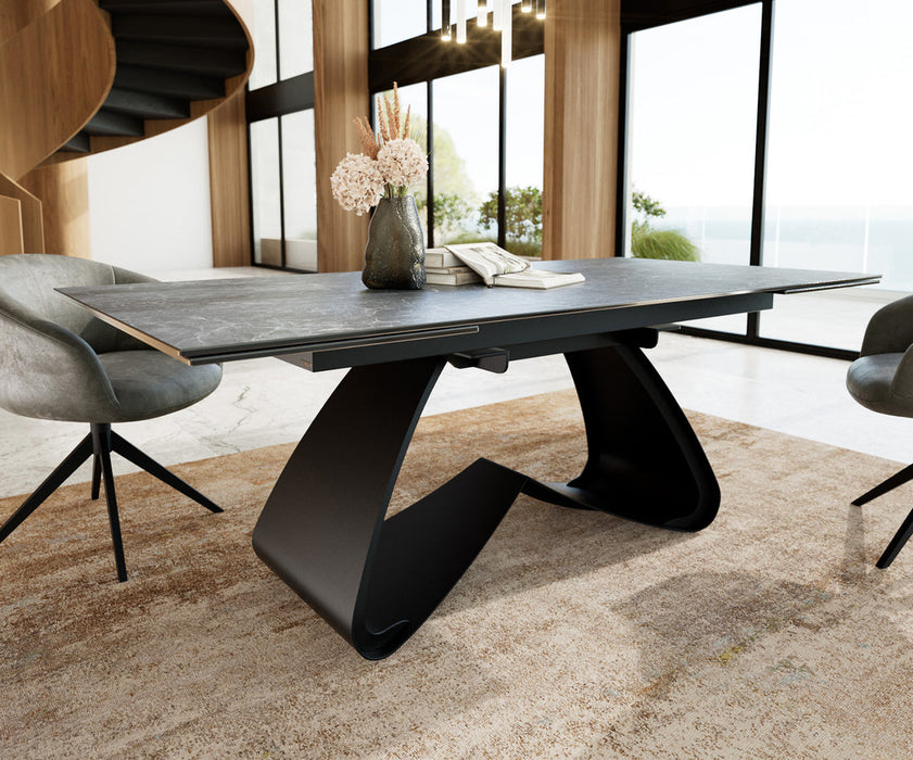 Extendable Dining Table Aurora 200-300cm Ceramic Nero Greco Anthracite W-Frame Black
