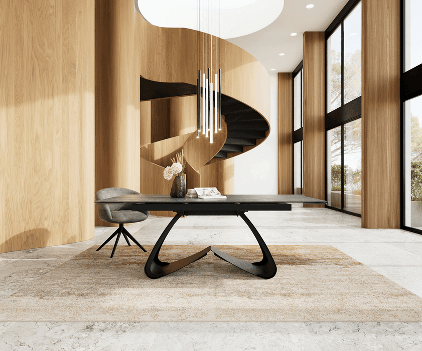 Extendable Dining Table Aurora 200-300cm Ceramic Nero Greco Anthracite W-Frame Black
