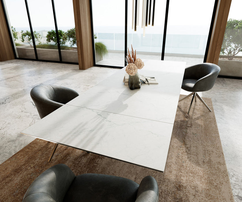 Extendable Dining Table Aurora 200-300cm Ceramic Statuarietto White Cross Frame Steel