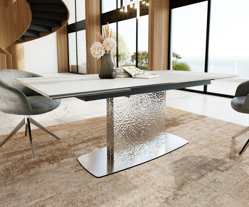 Extendable Dining Table Aurora 200-300cm Ceramic Statuarietto White Central Frame Steel