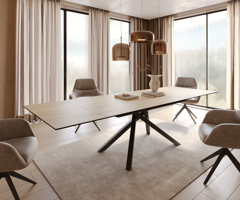 Extendable Dining Table Aurora 200-300cm Ceramic Sabbia Oak Look Cross Frame Black