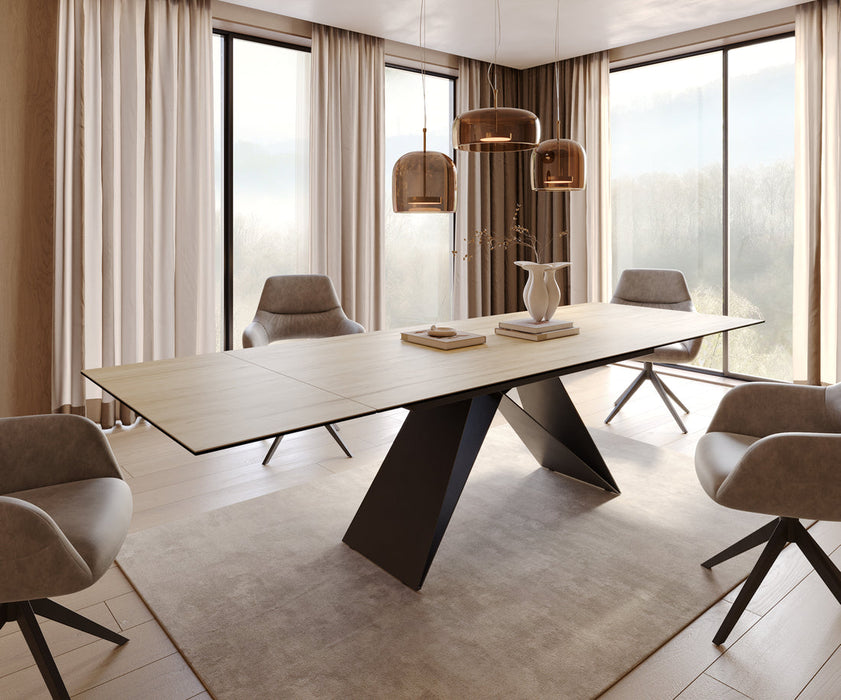 Extendable Dining Table Aurora 200-300cm Ceramic Sabbia Oak-Look V-Frame Black