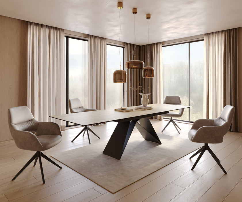 Extendable Dining Table Aurora 200-300cm Ceramic Sabbia Oak-Look V-Frame Black