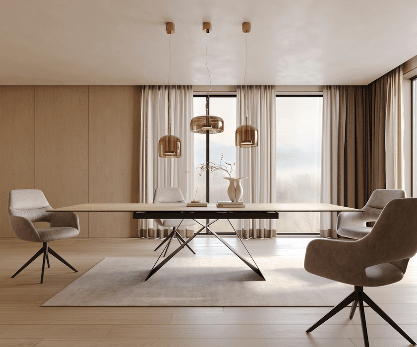 Extendable Dining Table Aurora 200-300cm Ceramic Sabbia Oak-Look V-Frame Black