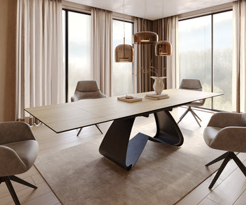 Extendable Dining Table Aurora 200-300cm Ceramic Sabbia Oak-Look W-Frame Black
