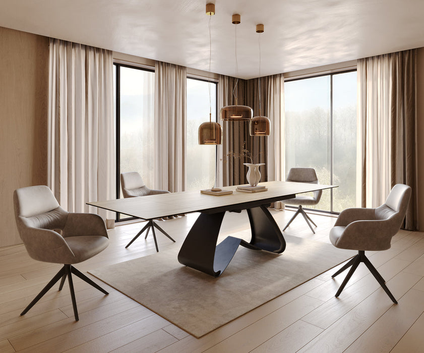 Extendable Dining Table Aurora 200-300cm Ceramic Sabbia Oak-Look W-Frame Black