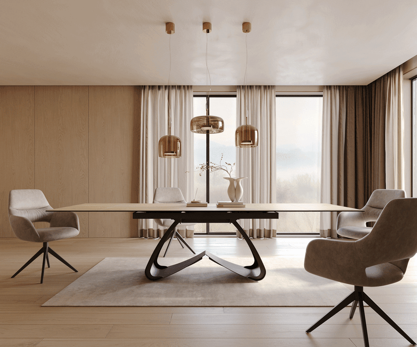 Extendable Dining Table Aurora 200-300cm Ceramic Sabbia Oak-Look W-Frame Black