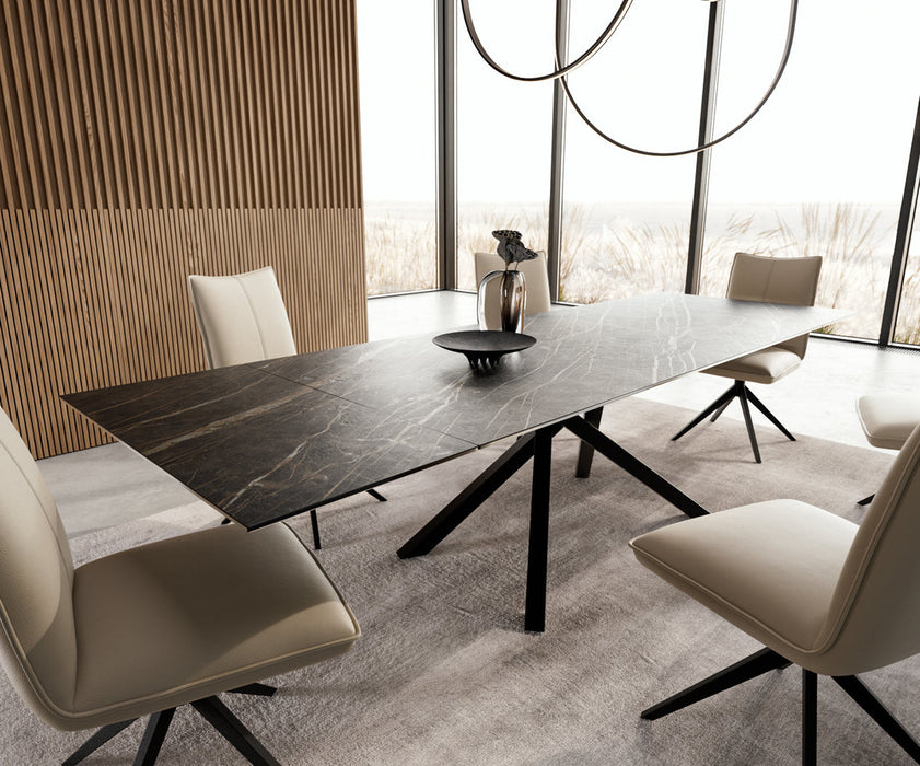 Extendable Dining Table Aurora 200-300cm Ceramic Noir Desir Brown Cross Frame Black
