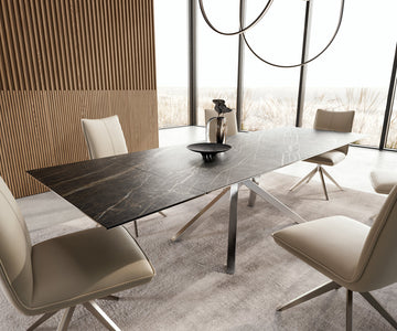 Extendable Dining Table Aurora 200-300cm Ceramic Noir Desir Brown Cross Frame Steel