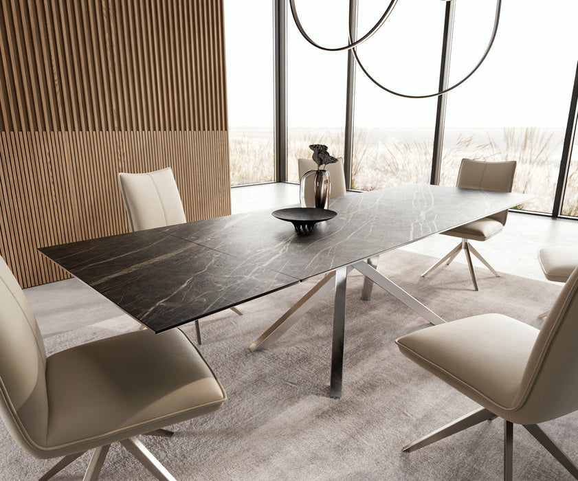 Extendable Dining Table Aurora 200-300cm Ceramic Noir Desir Brown Cross Frame Steel