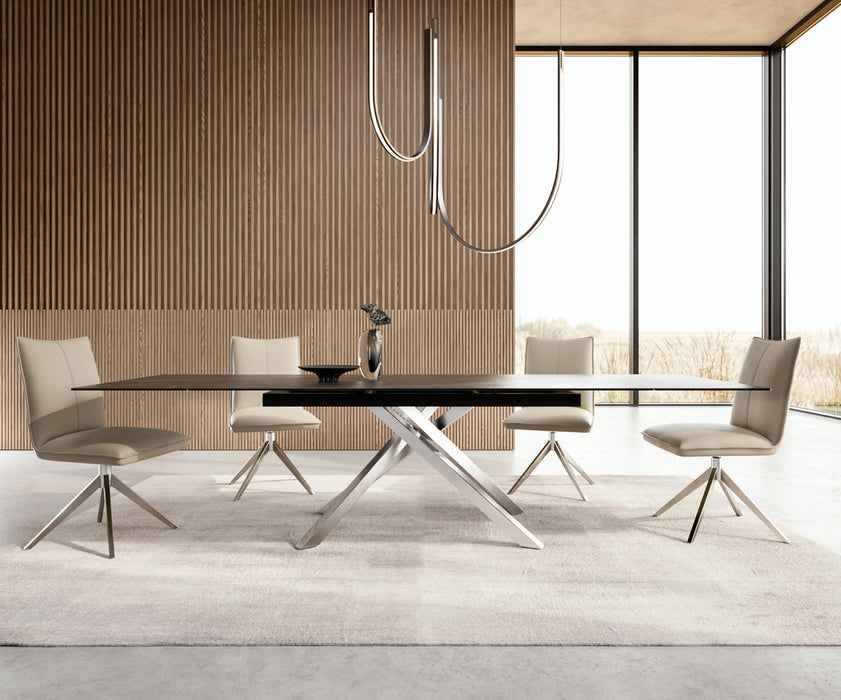 Extendable Dining Table Aurora 200-300cm Ceramic Noir Desir Brown Cross Frame Steel