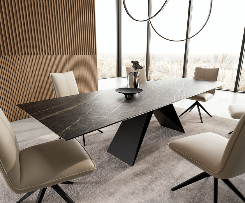 Extendable Dining Table Aurora 200-300cm Ceramic Noir Desir Brown V-Frame Black