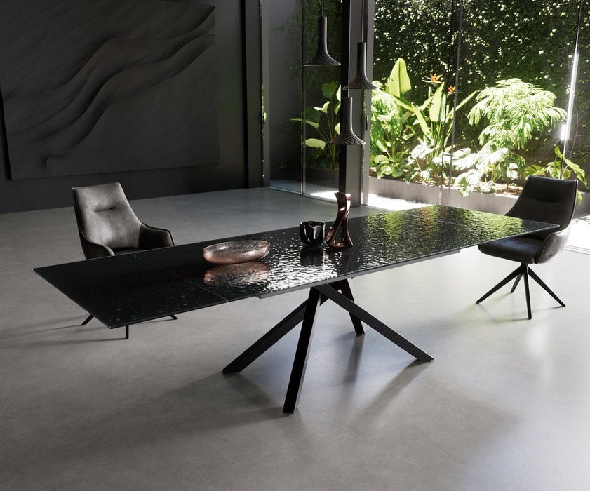 Extendable Dining Table Aurora 200-300cm Glass Relief Cross Frame Black