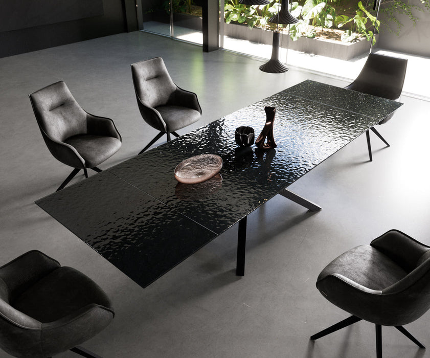 Extendable Dining Table Aurora 200-300cm Glass Relief Cross Frame Black