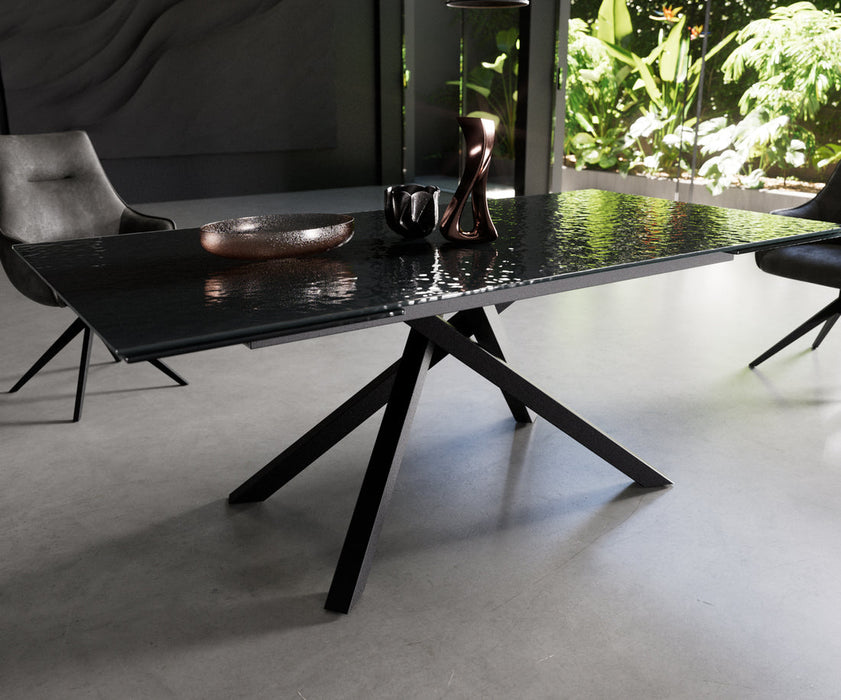 Extendable Dining Table Aurora 200-300cm Glass Relief Cross Frame Black