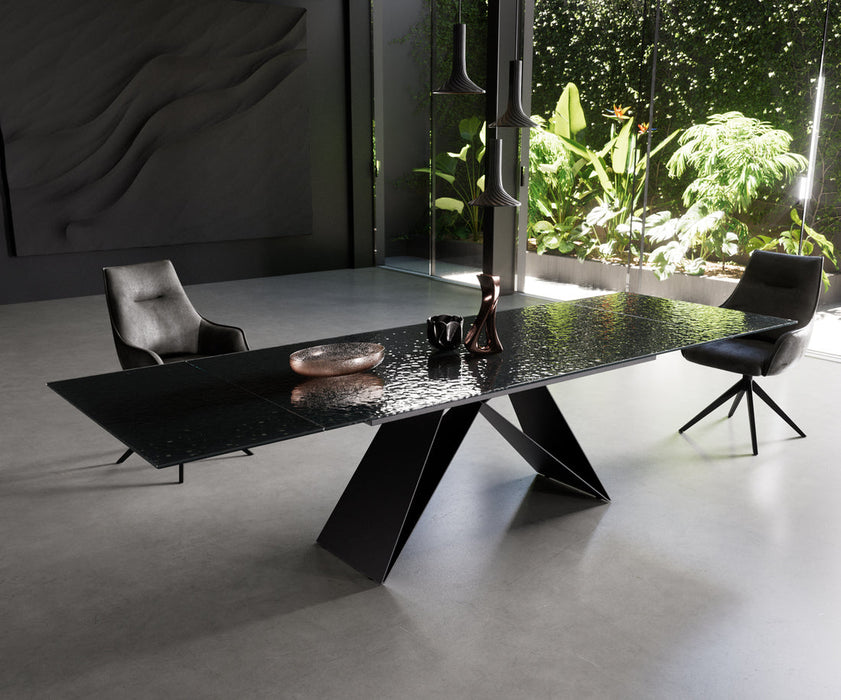 Extendable Dining Table Aurora 200-300x100cm Glass Black V-Frame Black