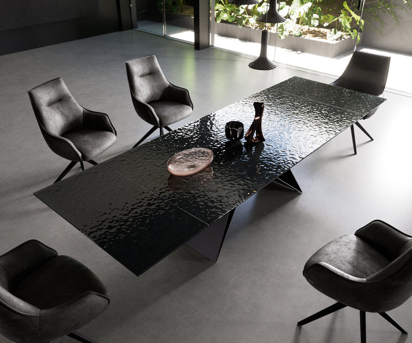 Extendable Dining Table Aurora 200-300x100cm Glass Black V-Frame Black