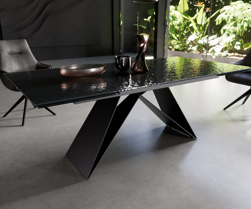 Extendable Dining Table Aurora 200-300x100cm Glass Black V-Frame Black