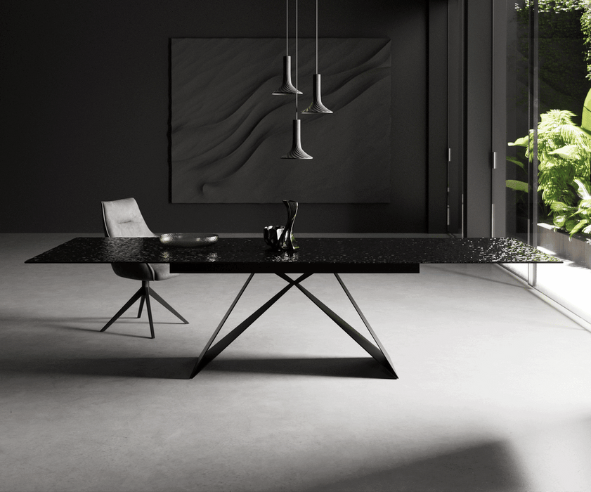 Extendable Dining Table Aurora 200-300x100cm Glass Black V-Frame Black