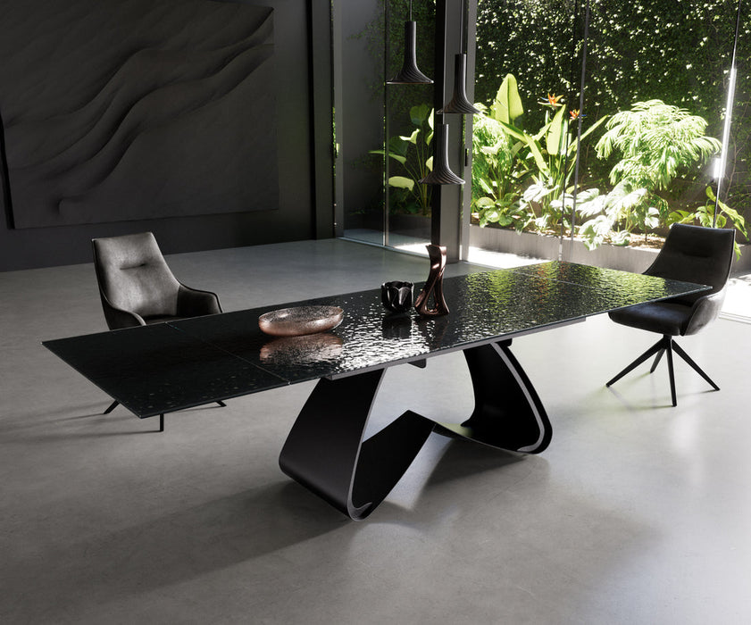 Extendable Dining Table Aurora 200-300cm Glass Relief W-Frame Black
