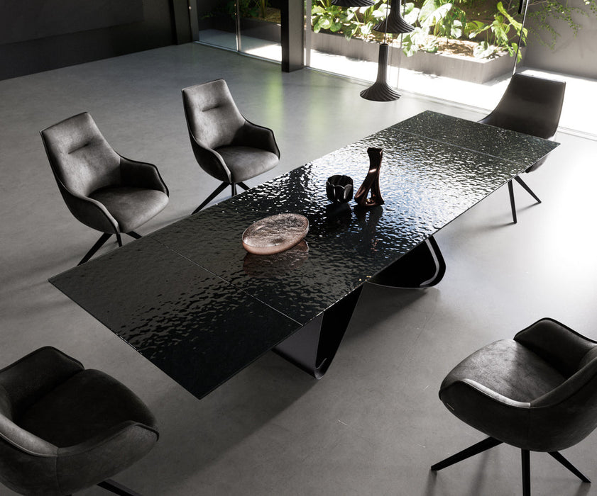 Extendable Dining Table Aurora 200-300cm Glass Relief W-Frame Black