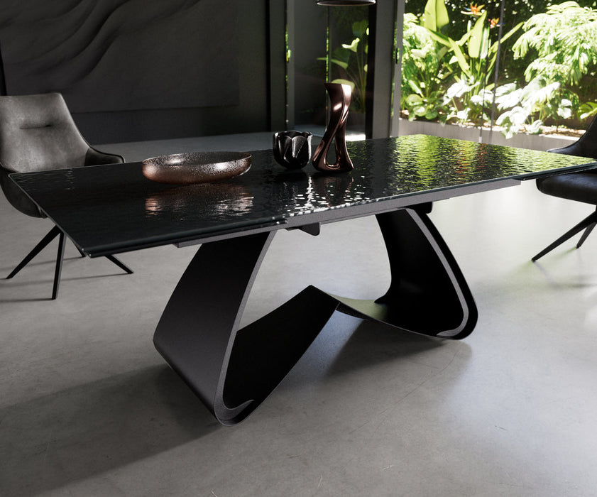 Extendable Dining Table Aurora 200-300cm Glass Relief W-Frame Black