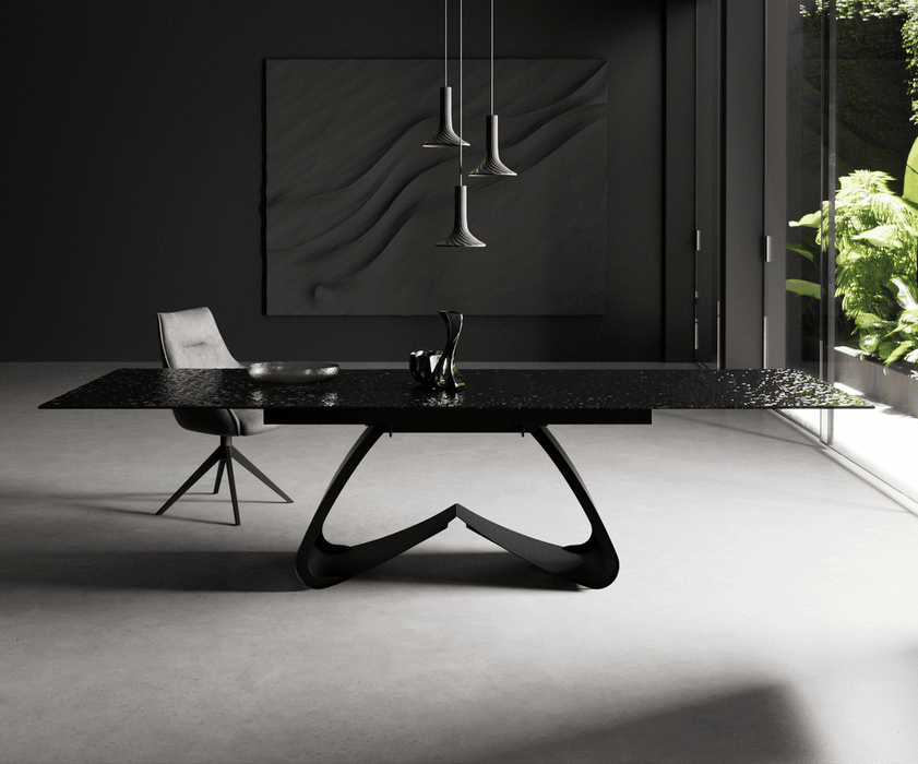 Extendable Dining Table Aurora 200-300cm Glass Relief W-Frame Black