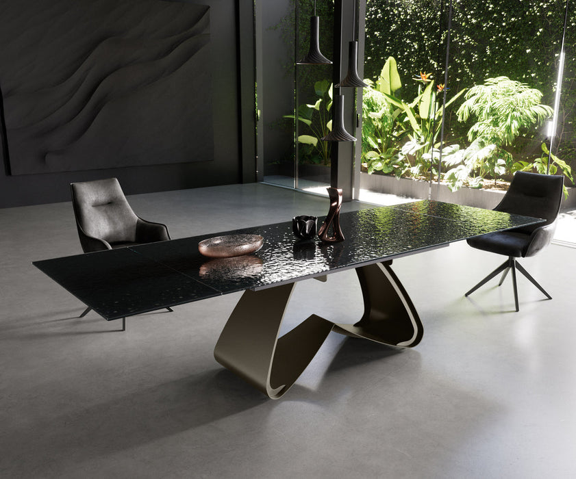 Extendable Dining Table Aurora 200-300cm Glass Relief W-Frame Titanium