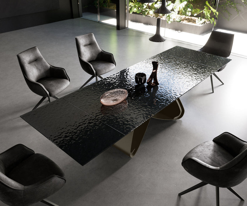 Extendable Dining Table Aurora 200-300cm Glass Relief W-Frame Titanium