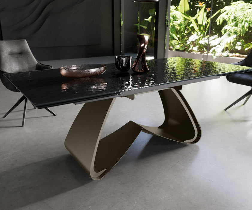 Extendable Dining Table Aurora 200-300cm Glass Relief W-Frame Titanium