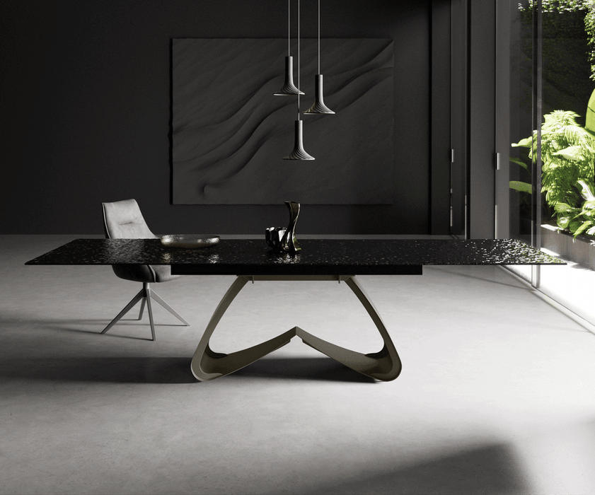 Extendable Dining Table Aurora 200-300cm Glass Relief W-Frame Titanium