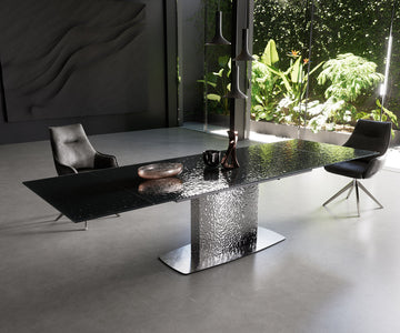 Extendable Dining Table Aurora 200-300cm Glass Relief Central Frame Steel