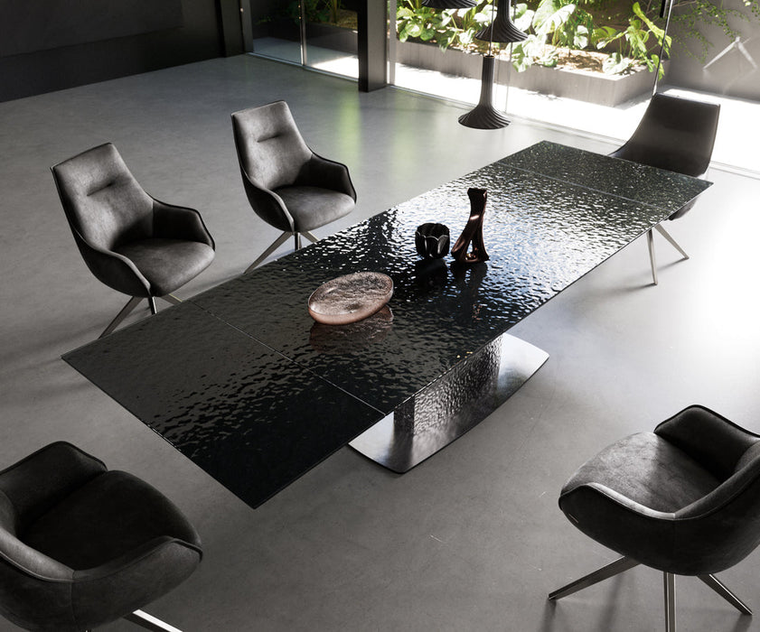 Extendable Dining Table Aurora 200-300cm Glass Relief Central Frame Steel