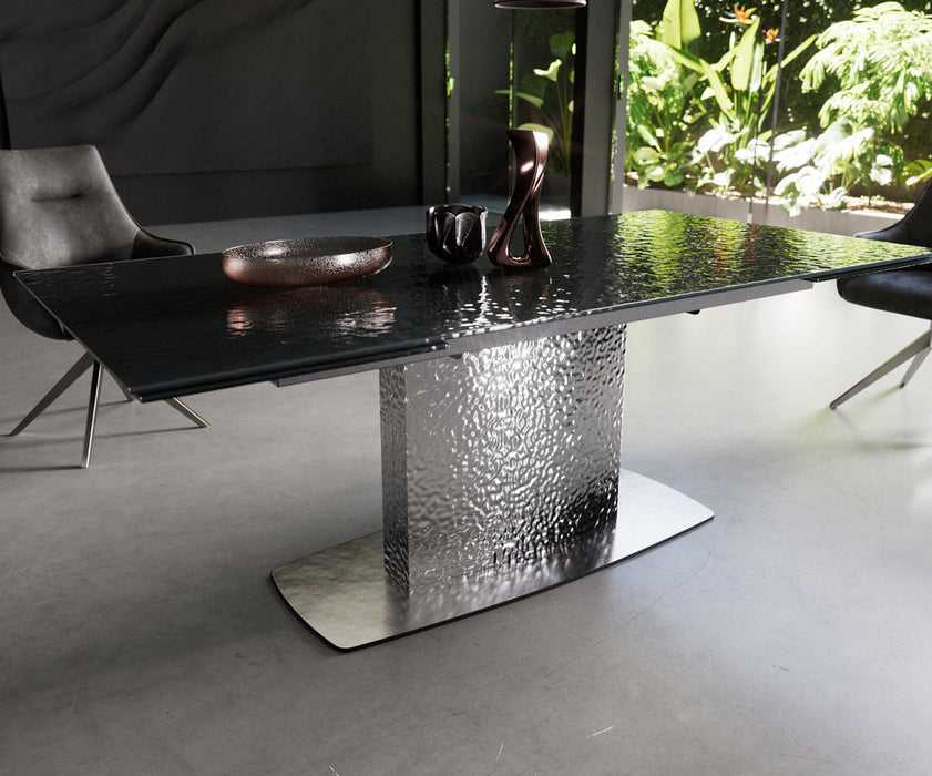 Extendable Dining Table Aurora 200-300cm Glass Relief Central Frame Steel