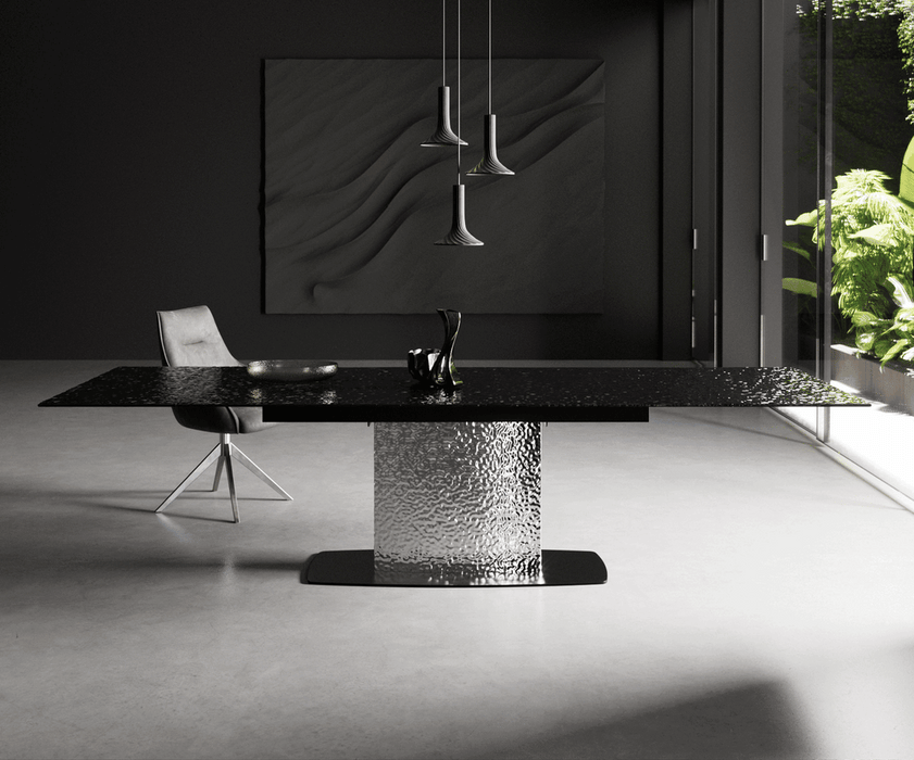 Extendable Dining Table Aurora 200-300cm Glass Relief Central Frame Steel