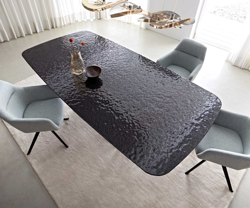 Dining Table Aurora Boat 240x120cm Glass Black Spider Frame Black