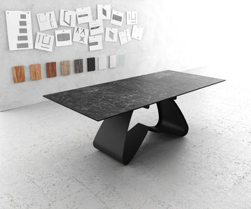 Extendable Dining Table Aurora 180-220x90cm Ceramic Nero Greco Anthracite W-Frame Black