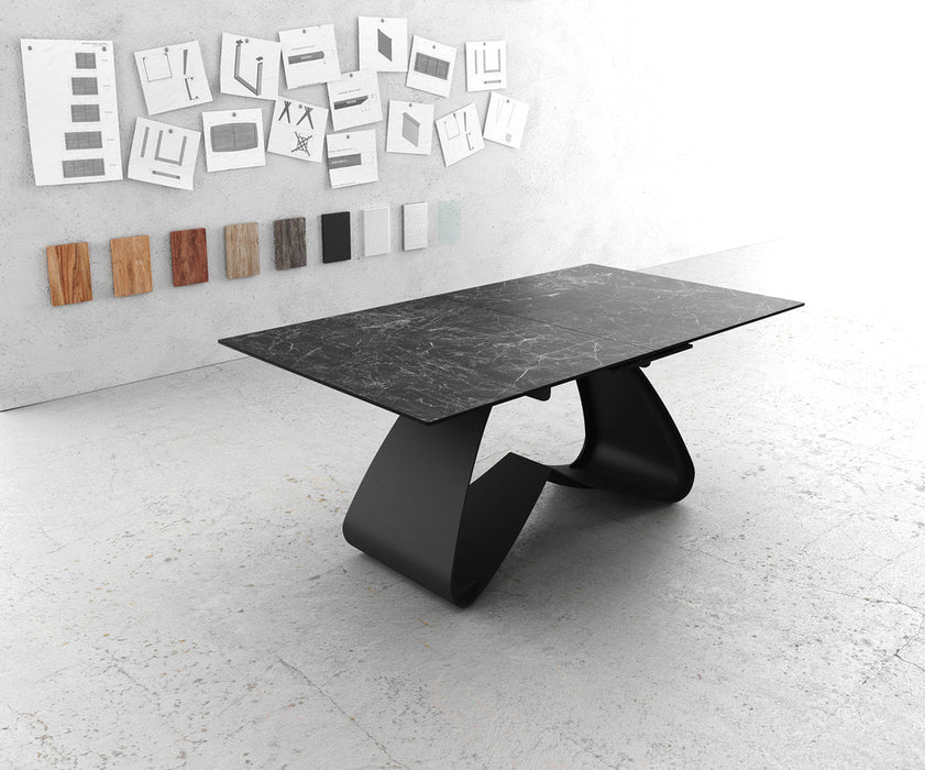 Extendable Dining Table Aurora 180-220x90cm Ceramic Nero Greco Anthracite W-Frame Black