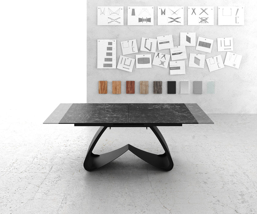 Extendable Dining Table Aurora 180-220x90cm Ceramic Nero Greco Anthracite W-Frame Black