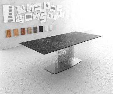 Extendable Dining Table Aurora 180-220x90cm Ceramic Nero Greco Anthracite Central Frame Silver