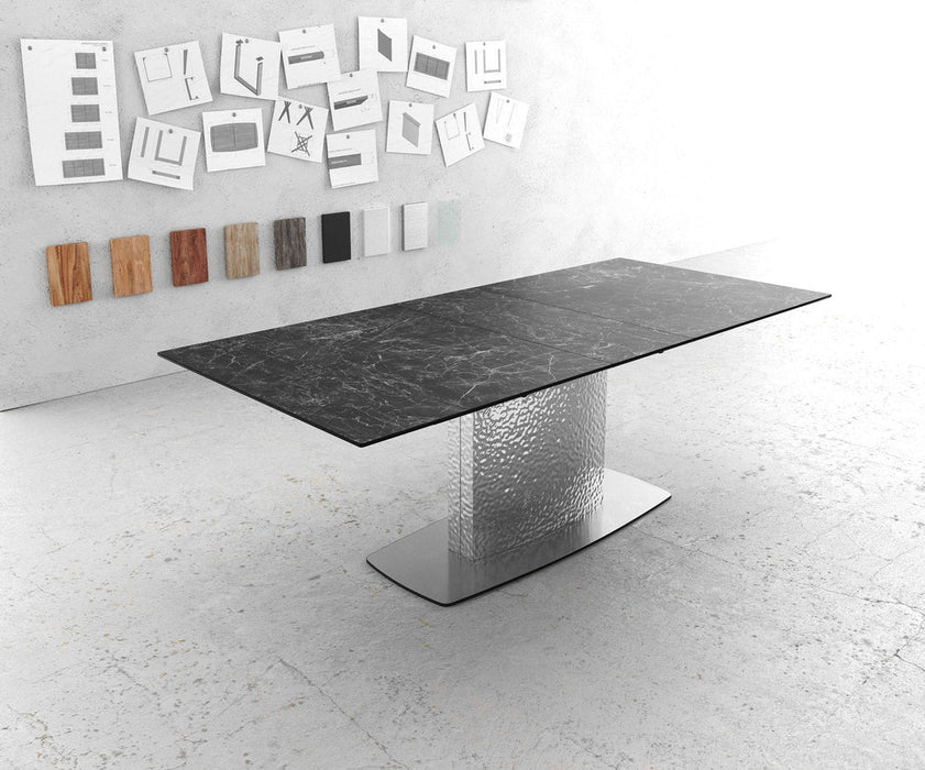 Extendable Dining Table Aurora 180-220x90cm Ceramic Nero Greco Anthracite Central Frame Silver